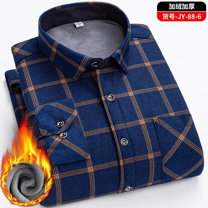Double-Sided Fleece Men's Long-Sleeved Shirt, Fleece Thickened Warm Shirt 7XL8XL, Winter Casual, Skin-Friendly, Soft and Trendy