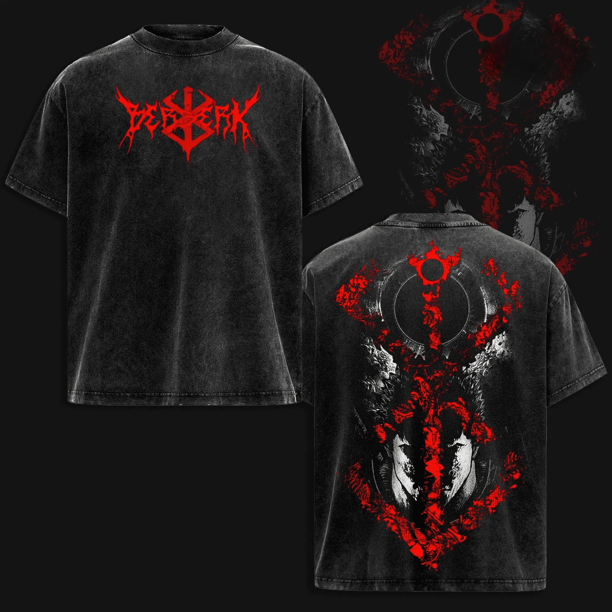 Berserk Guts Anime Printed T-shirt For Men's Clothing Vintage Y2k Washed Oversized T Shirt Casual Short Sleeve Cotton Tees Tops