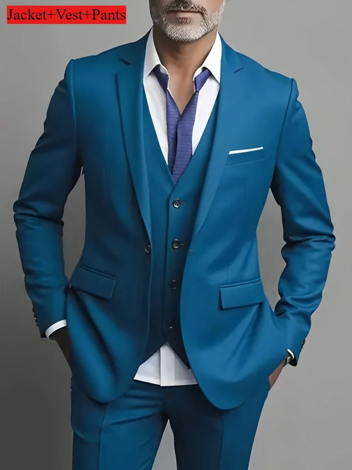 Men's Business Casual Suit for Weddings, Genuine Blazer, Vest and Pants, Big & Tall,Slim Fit Waistcoat, Dress Trousers, US Size