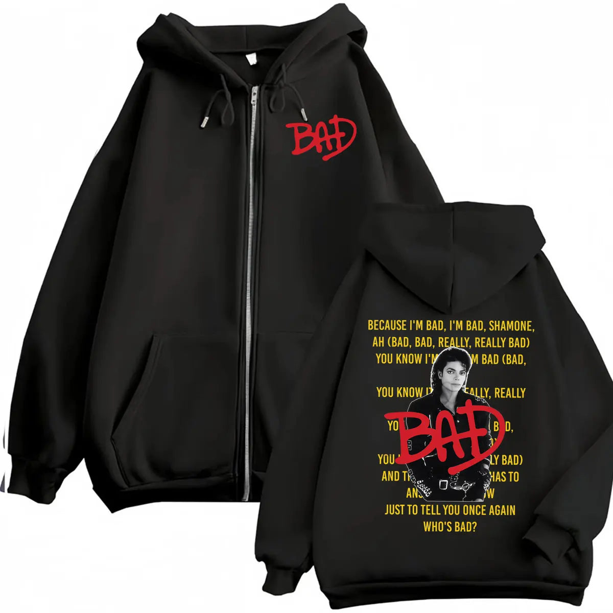 King of Pop Michael Jackson Bad Era Zipper Hoodie Men Women Harajuku Streetwear Jacket Sweatshirt Fleece Casual Zip Up Pullovers