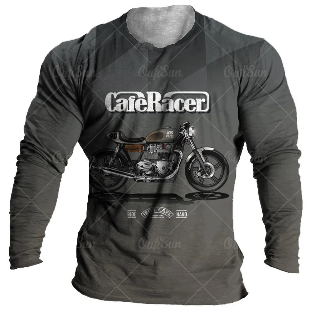Vintage Men Long Sleeve T Shirt 3d Retro Motorcycle Oversized T Shirts For Sweatshirt Biker Racing Top Tee Men Clothing