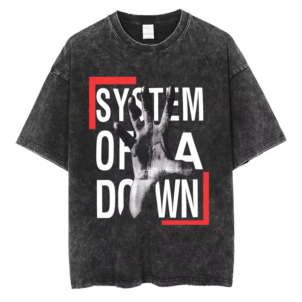 System of A Down Toxicity Album Graphic Washed T-shirts Men Women Rock Oversized T Shirt Male Vintage Alternative Metal T-shirts