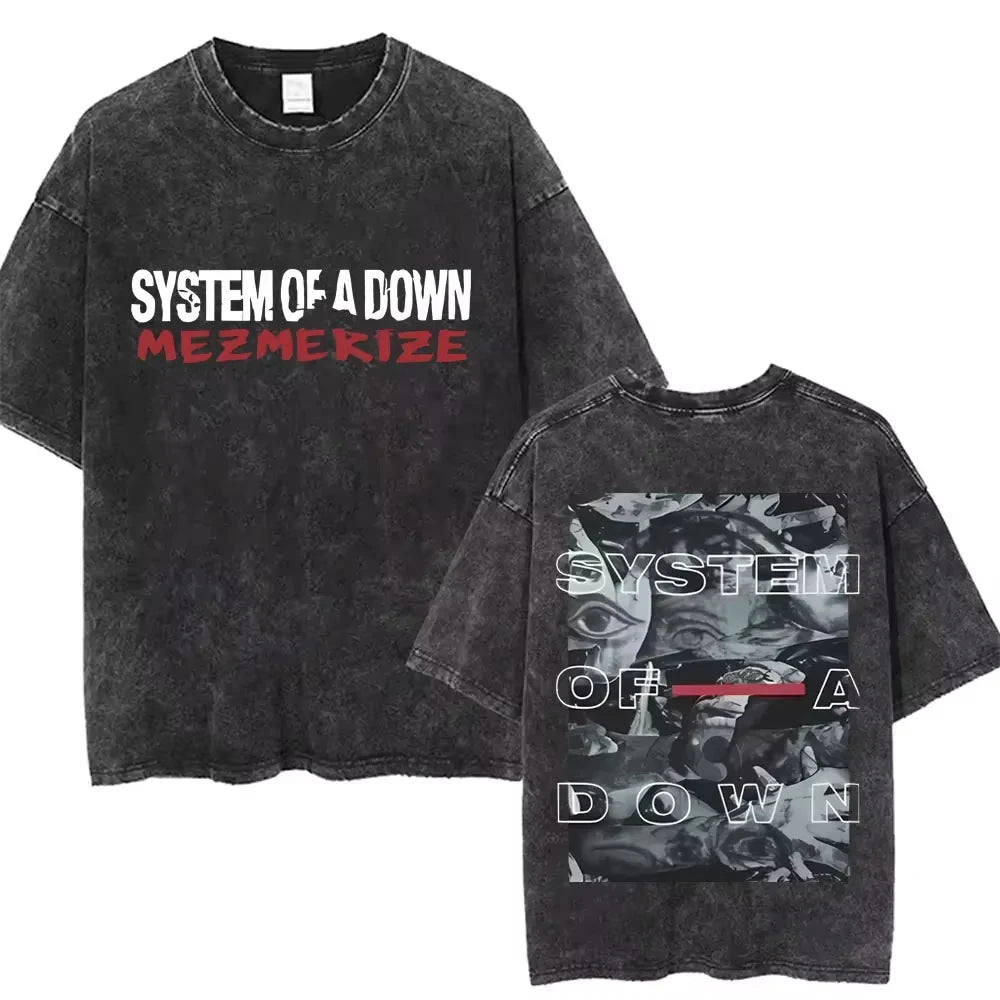 90s Alternative Rock Band System of A Down Washed Vintage T-shirts Men Women Fashion Oversized T Shirt Male Casual Cotton Tshirt