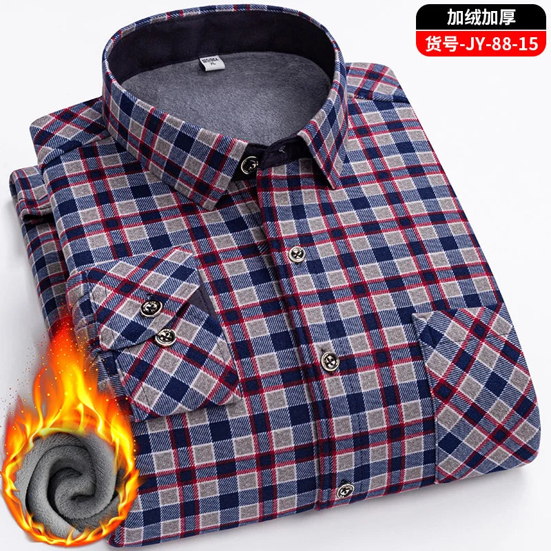 Double-Sided Fleece Men's Long-Sleeved Shirt, Fleece Thickened Warm Shirt 7XL8XL, Winter Casual, Skin-Friendly, Soft and Trendy