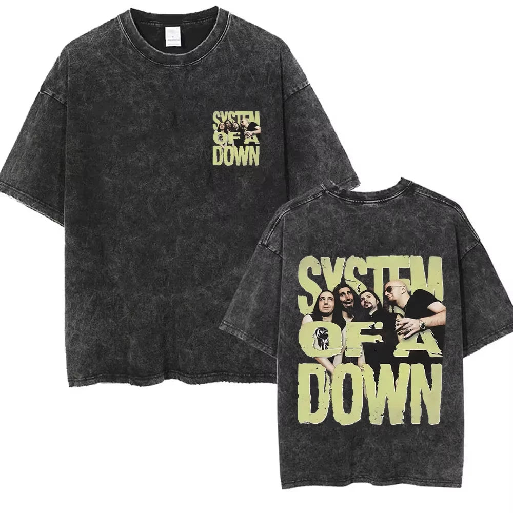 System of A Down Toxicity Album Graphic Washed T-shirts Men Women Rock Oversized T Shirt Male Vintage Alternative Metal T-shirts