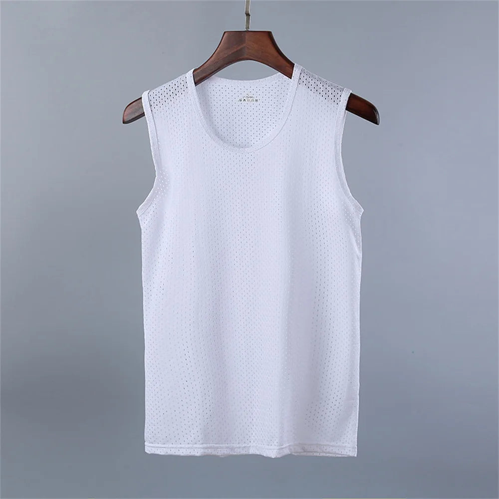 Men's Ice Silk Mesh Vest Lightweight Sports Summer Wear Sleeveless T-shirt Tank Top Casual Fashion Outerwear