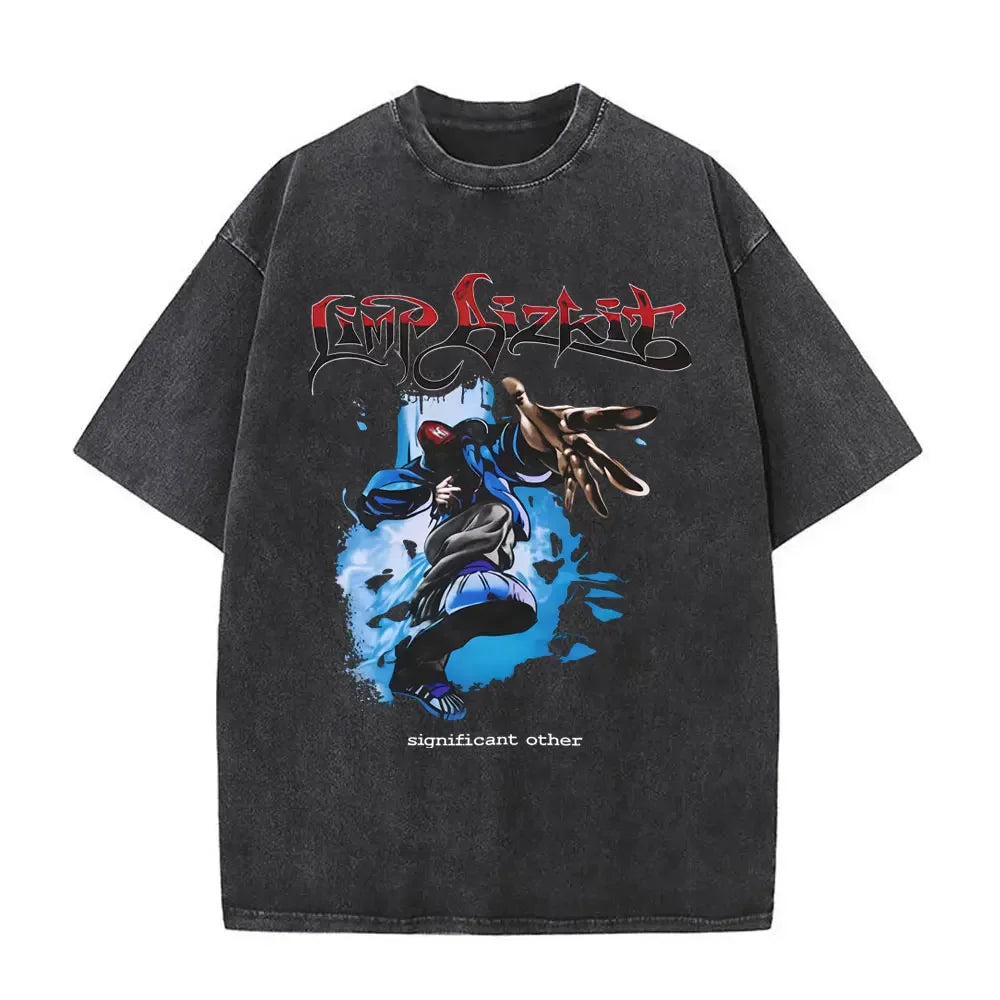 Y2k Tshirt Men Clothing Washed Vintage Rock Band Limp Bizkit Album Graphic 2025 Mens Clothes Tee Shirt Homme Graphic TShirts Men