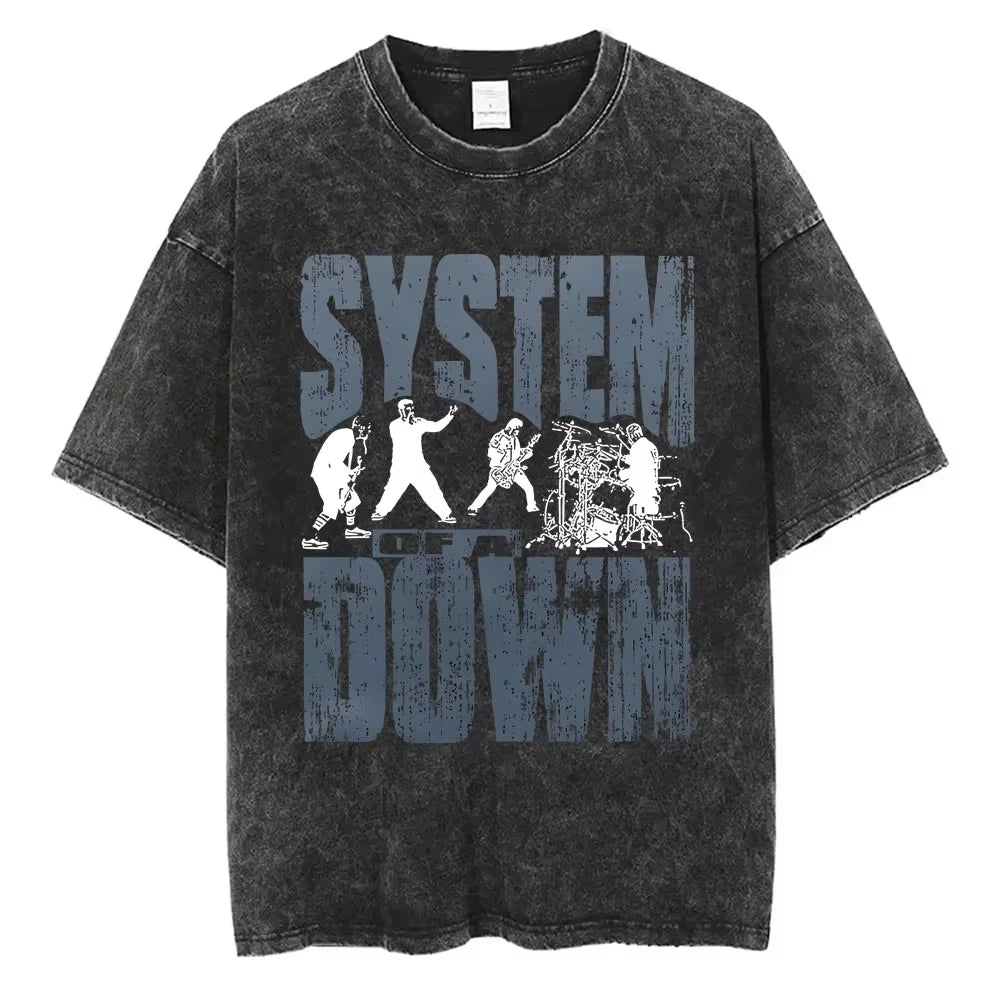 90s Alternative Rock Band System of A Down Washed Vintage T-shirts Men Women Fashion Oversized T Shirt Male Casual Cotton Tshirt
