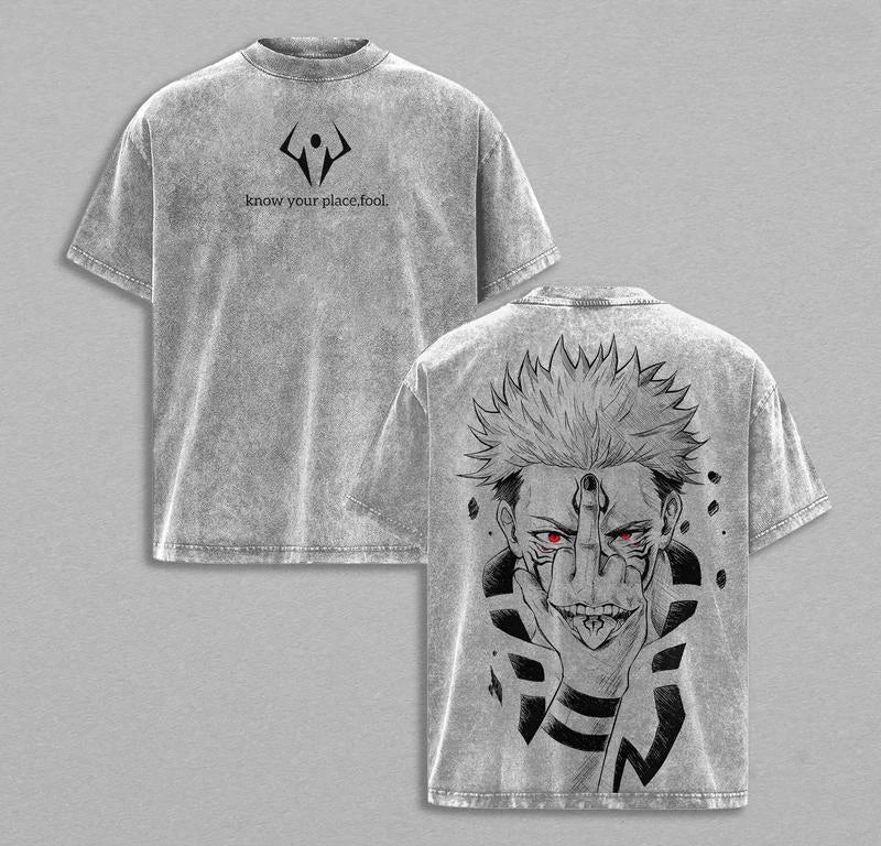 Anime Jujutsu Kaisen Ryomen Sukuna Graphic T-shirt Vintage Washed Oversized T Shirt Men Women Clothing Cotton Short Sleeve Tees