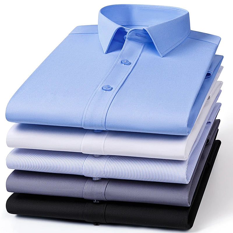 2025 New Bamboo Fiber Men's Long Sleeve Shirt Business Banquet Formal Social Comfortable Black Shirt Super Large 5XL 6XL 7XL 8XL