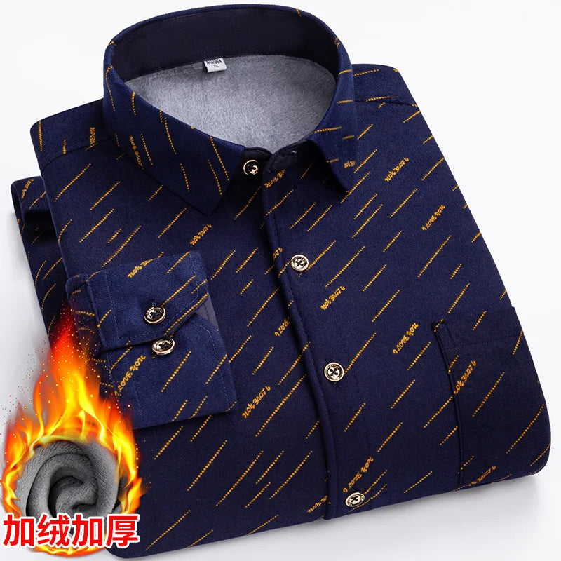 Double-Sided Fleece Men's Long-Sleeved Shirt, Fleece Thickened Warm Shirt 7XL8XL, Winter Casual, Skin-Friendly, Soft and Trendy