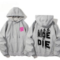 Men's Ride or Die Lettering Hoodie Printed Adult Casual Long Sleeve Hip-Hop Street Sweatshirt Autumn and Winter Warm Sweatshirt