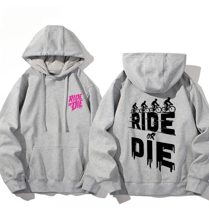 Men's Ride or Die Lettering Hoodie Printed Adult Casual Long Sleeve Hip-Hop Street Sweatshirt Autumn and Winter Warm Sweatshirt