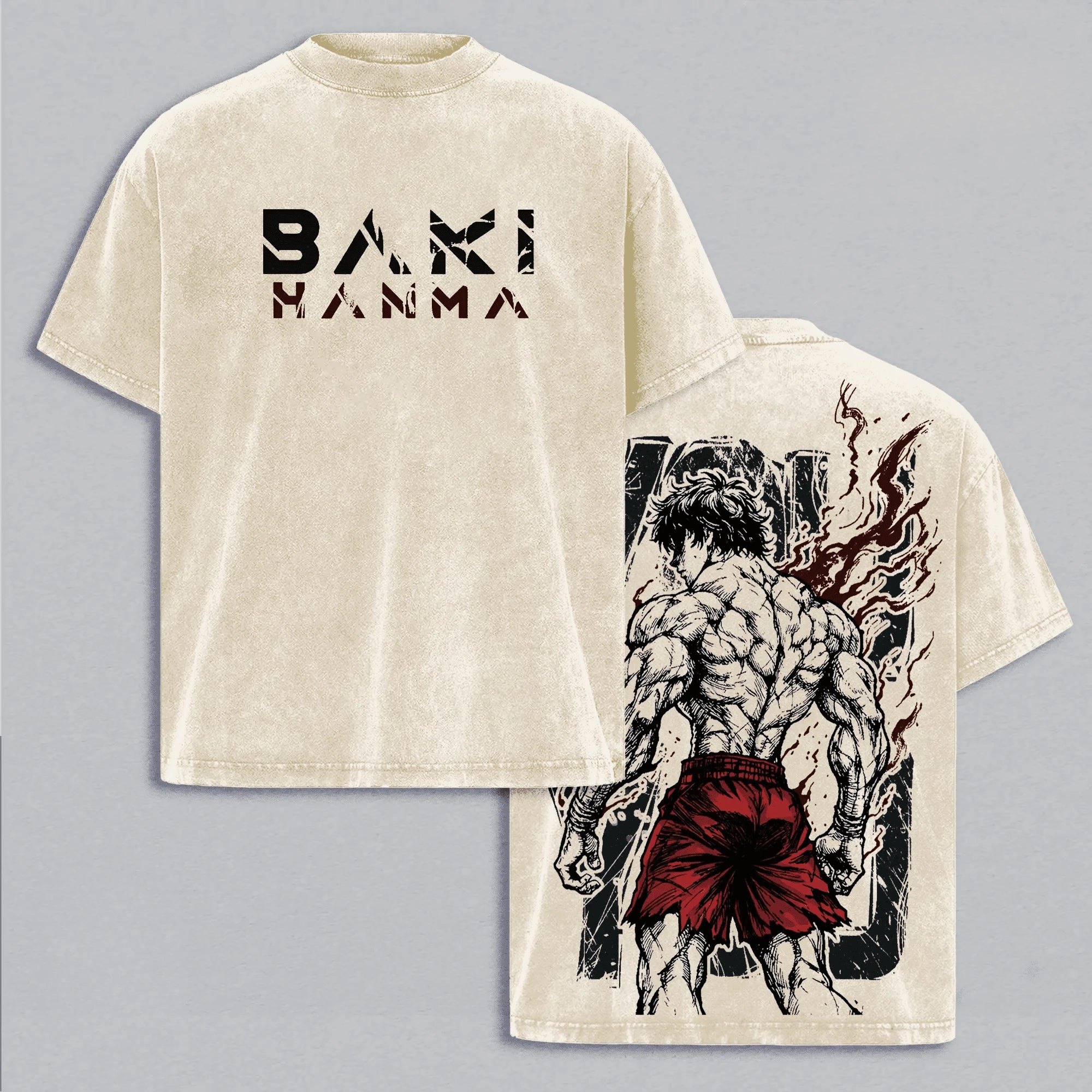 Baki Anime T-shirt Manga Printed Tshirt Men‘s Clothing Vintage Washed Oversized T Shirt Short Sleeve 100% Cotton Tees Tops
