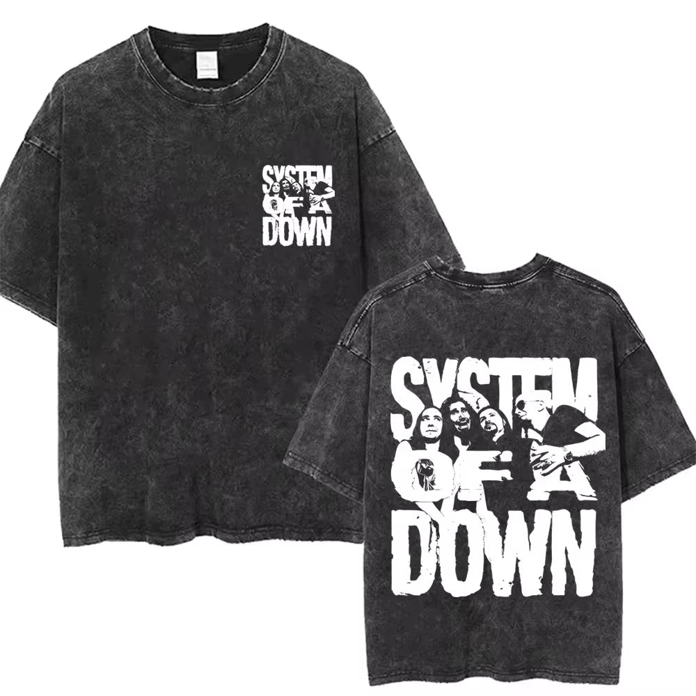 90s Alternative Rock Band System of A Down Washed Vintage T-shirts Men Women Fashion Oversized T Shirt Male Casual Cotton Tshirt