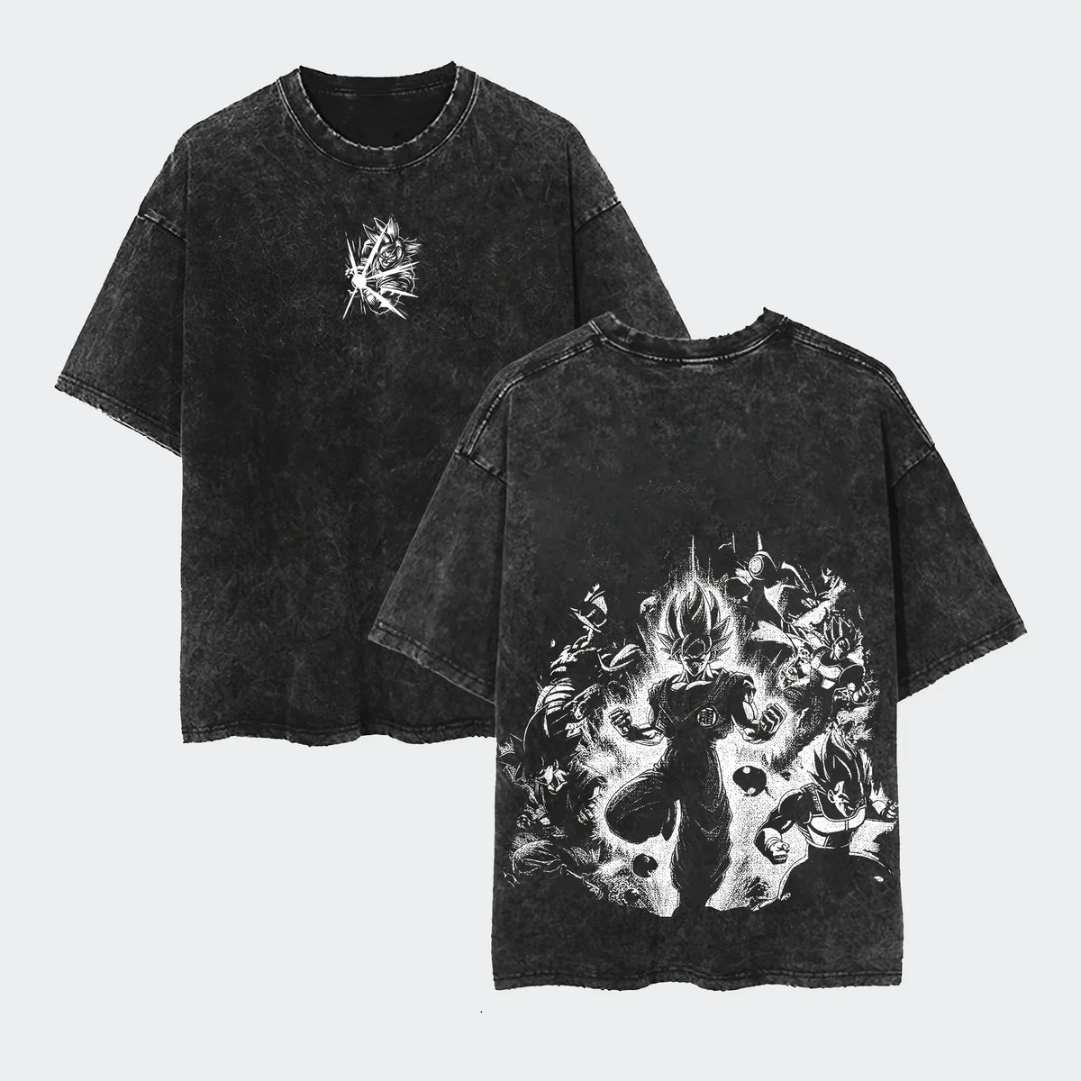 Anime Dragon Ball Cosplay Washed T-Shirt Cotton Short Sleeve Loose Large Casual Sports Fitness T-Shirt Men's Harajuku Clothing