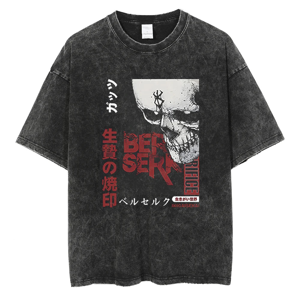 Berserk Manga Tshirt Guts Anime T Shirt For Men Women T-shirt Vintage Washed Cotton Clothing Summer Casual Short Sleeves Tees