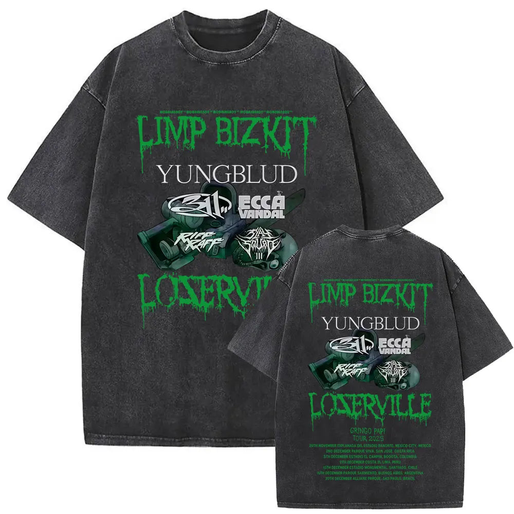 Y2k Tshirt Men Clothing Washed Vintage Rock Band Limp Bizkit Album Graphic 2025 Mens Clothes Tee Shirt Homme Graphic TShirts Men
