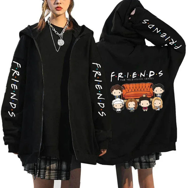Friends Printed Zipper Hoodie Men Women Casual Loose Harajuku Fashion Long Sleeve Sweatshirts Fall Winter Fleece Jacket Coat