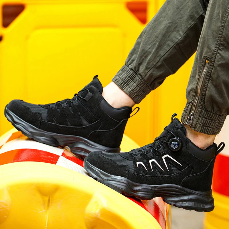 Rotating Button Safety Shoes Man Boots Anti Smash Anti Piercing Steel Toe Safety Work Shoes Lightweight Breathable Work Boots