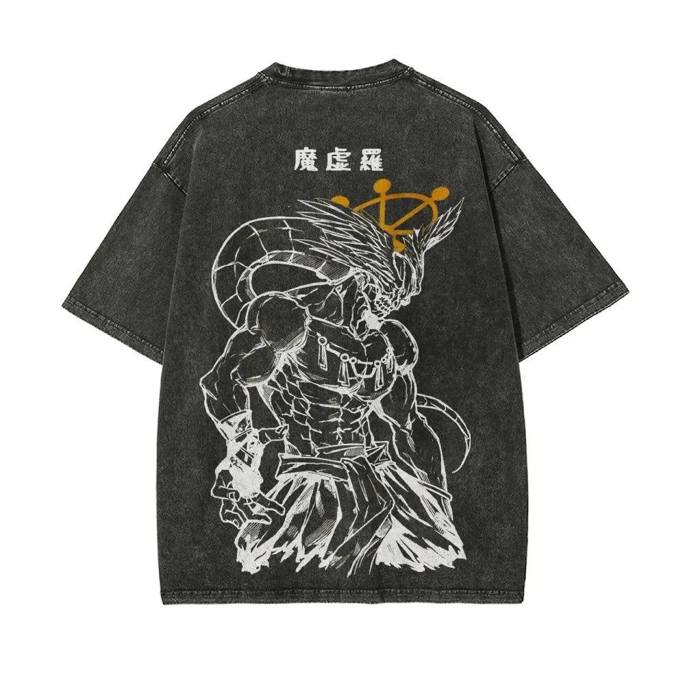 Mahoraga Wheel T-shirt Jujutsu Kaisen Eight-Handled Sword Tee Vintage Washed Oversized Anime Graphic Streetwear Retro Men Tops