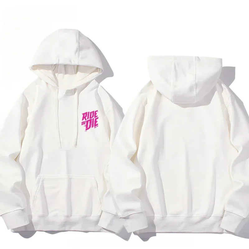 Men's Ride or Die Lettering Hoodie Printed Adult Casual Long Sleeve Hip-Hop Street Sweatshirt Autumn and Winter Warm Sweatshirt