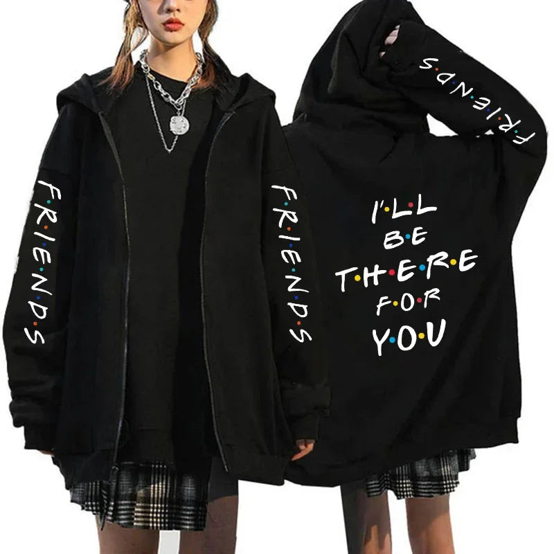 Friends Printed Zipper Hoodie Men Women Casual Loose Harajuku Fashion Long Sleeve Sweatshirts Fall Winter Fleece Jacket Coat