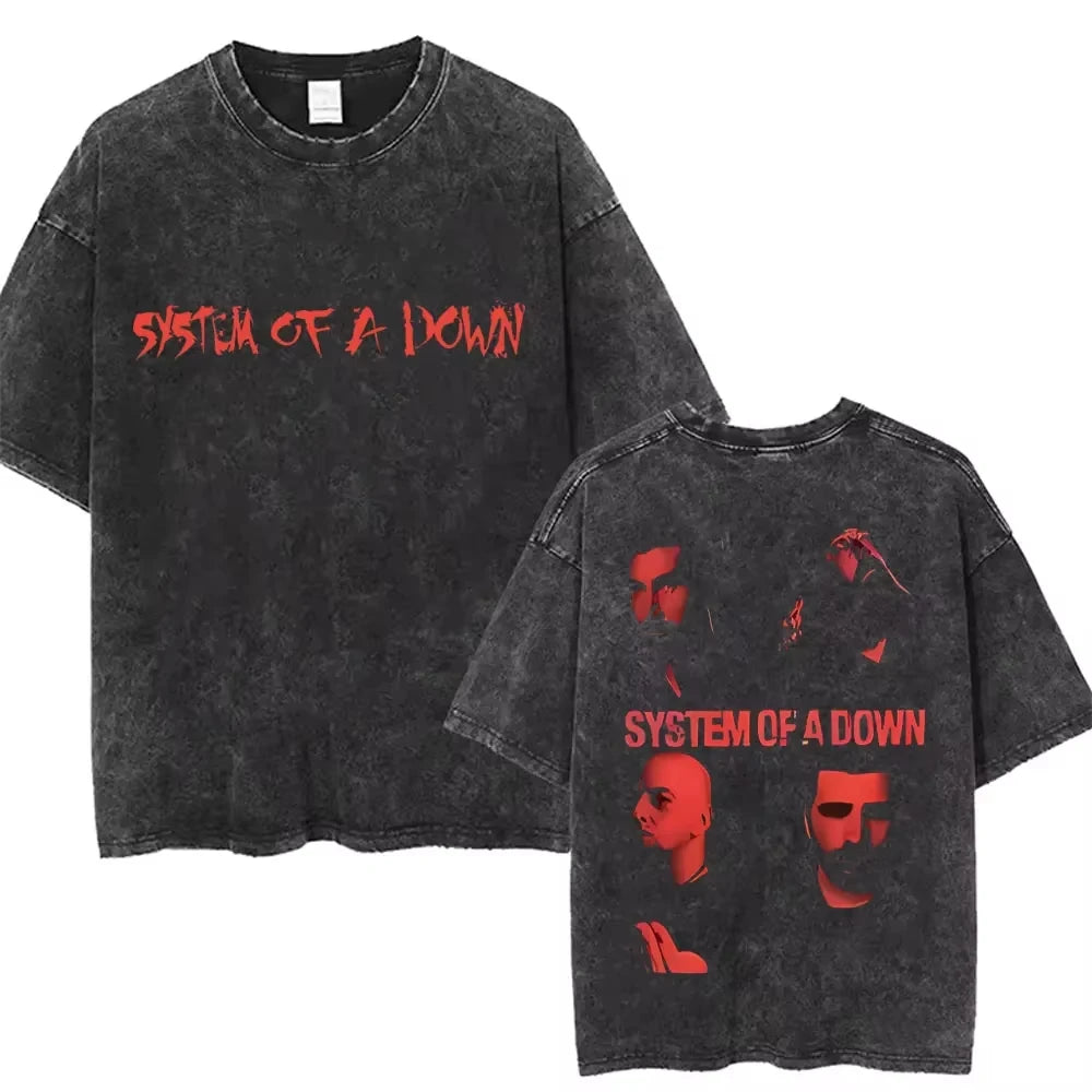 90s Alternative Rock Band System of A Down Washed Vintage T-shirts Men Women Fashion Oversized T Shirt Male Casual Cotton Tshirt