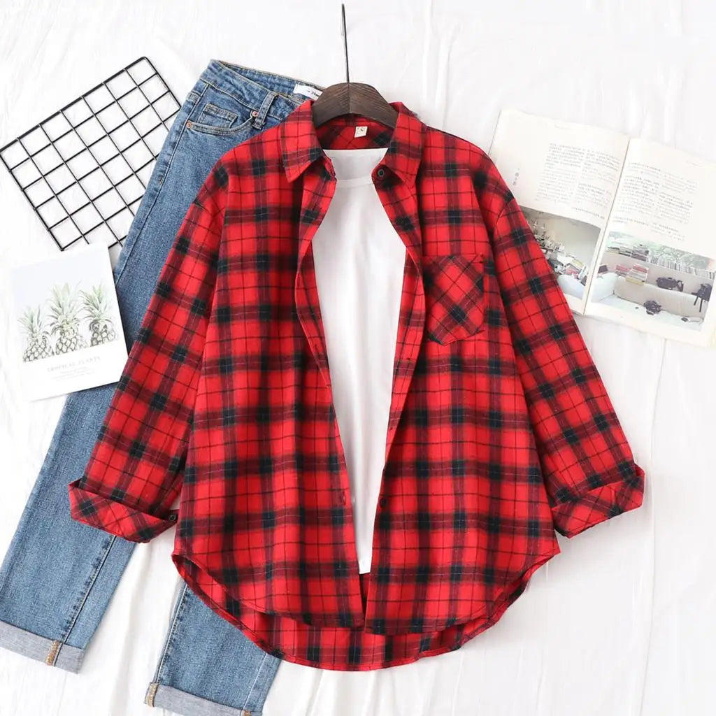 Brand Casual Women's Flannel Plaid Shirt 2025 Autumn New Boutique Ladies Loose Blouse and Tops Female Long Sleeve Shirts Clothes