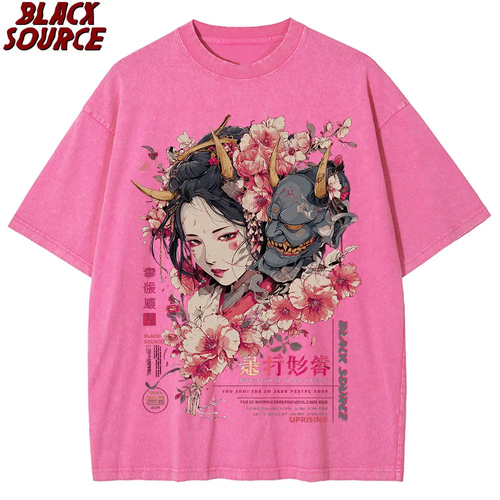 T240 Men'S Women'S Anime-Inspired Graphic T-Shirt Vibrant Dragon Floral Design Casual Summer Short Sleeve Tee Comfortable Round