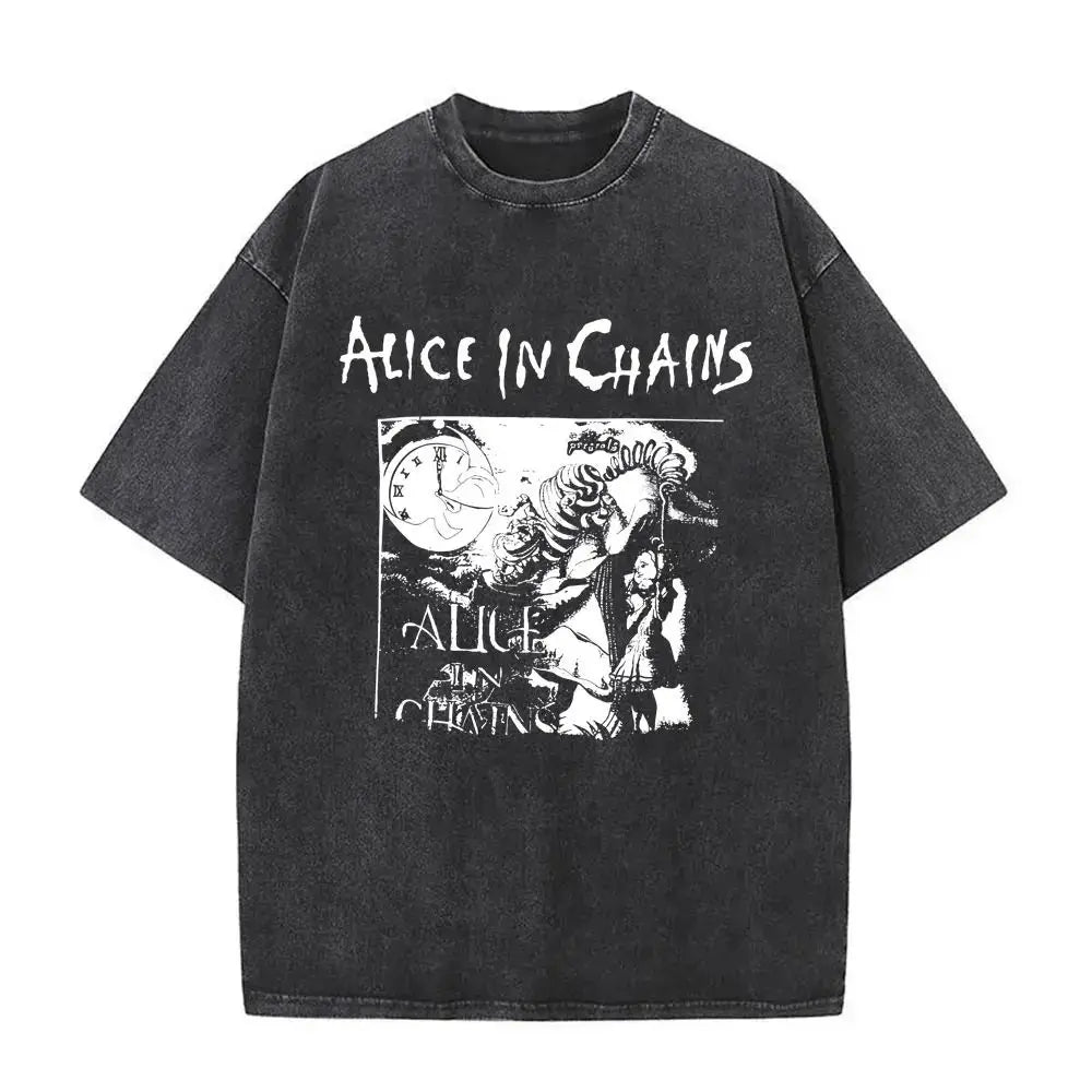 New in Top & Tees Mens T-Shirt Camisetas Rock Band Alice in Chains Dirt Washed Vintage Short Sleeved Round Neck Y2k Tshirt
