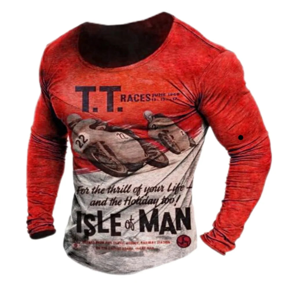 Vintage Men Long Sleeve T Shirt 3d Retro Motorcycle Oversized T Shirts For Sweatshirt Biker Racing Top Tee Men Clothing