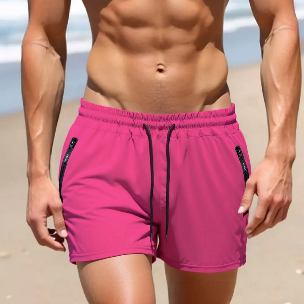 Men's Athletic Short Workout Running Gym Short Side Zipper Double Pocket Drawstring With Mesh Lining Solid Color Quick Dry Short