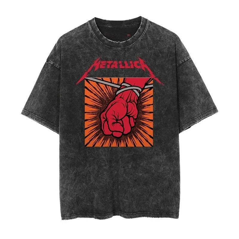 2026 and men women Classic washed T-shirt featuring the Metallica rock band Suitable for high-end luxurious outfits clothes