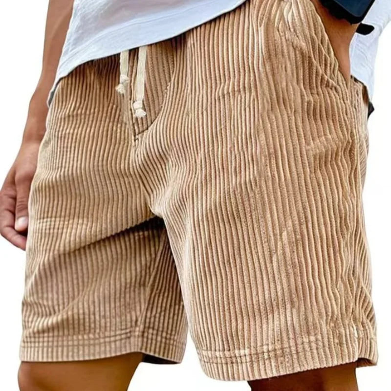American Vintage Corduroy Shorts For Men Summer Loose Drawstring Versatile Middle Pant 2025 Fashion Casual Short Trousers