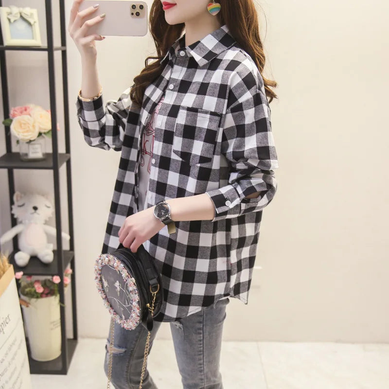 Brand Casual Women's Flannel Plaid Shirt 2025 Autumn New Boutique Ladies Loose Blouse and Tops Female Long Sleeve Shirts Clothes