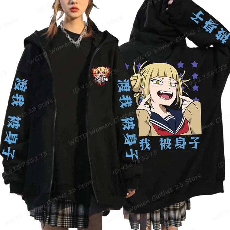 Hot Anime Himiko Toga Anime Print Zipper Hoodies For Women/Men Fashion Streetwear Hooded Pullovers Long Sleeve Zip Sweatshirts