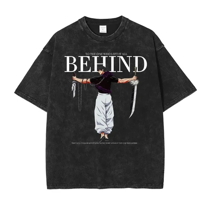 Anime Jujutsu Kaisen Gojo Satoru T Shirt Men Vintage Washed Black Tees Casual Streetwear Oversized Cotton Short Sleeve T-shirts