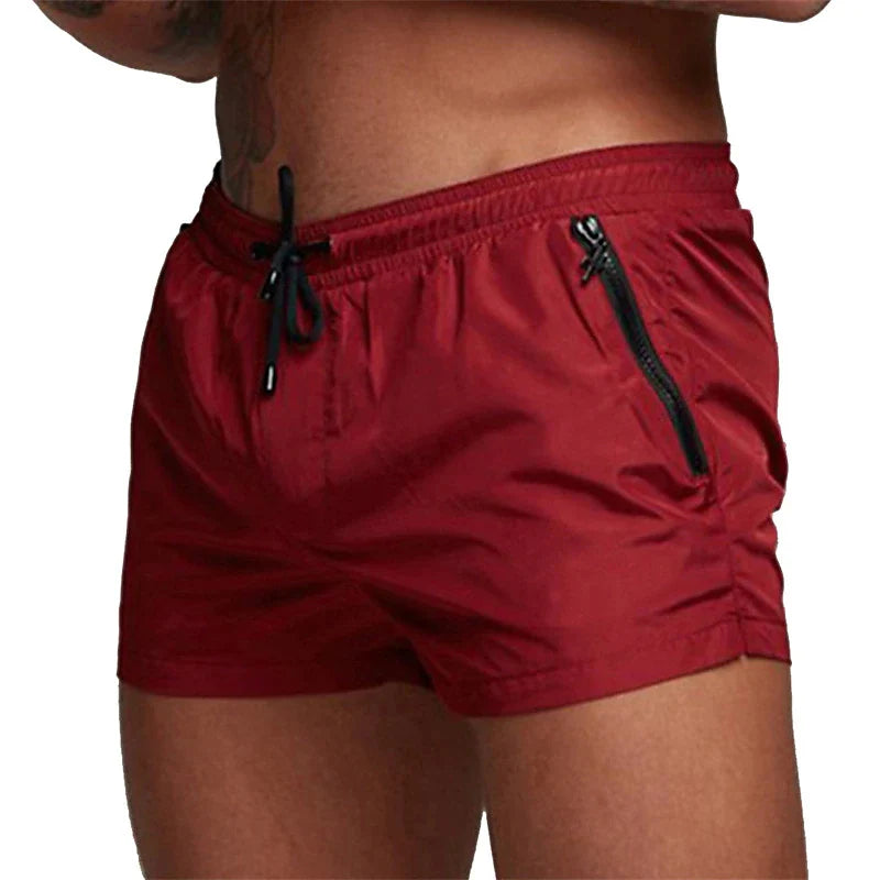 Men's Athletic Short Workout Running Gym Short Side Zipper Double Pocket Drawstring With Mesh Lining Solid Color Quick Dry Short