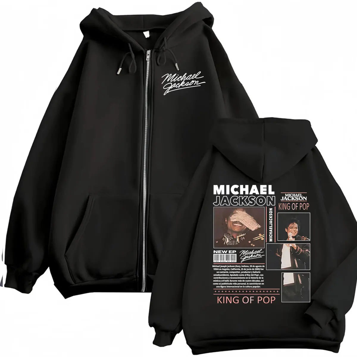 King of Pop Michael Jackson Bad Era Zipper Hoodie Men Women Harajuku Streetwear Jacket Sweatshirt Fleece Casual Zip Up Pullovers