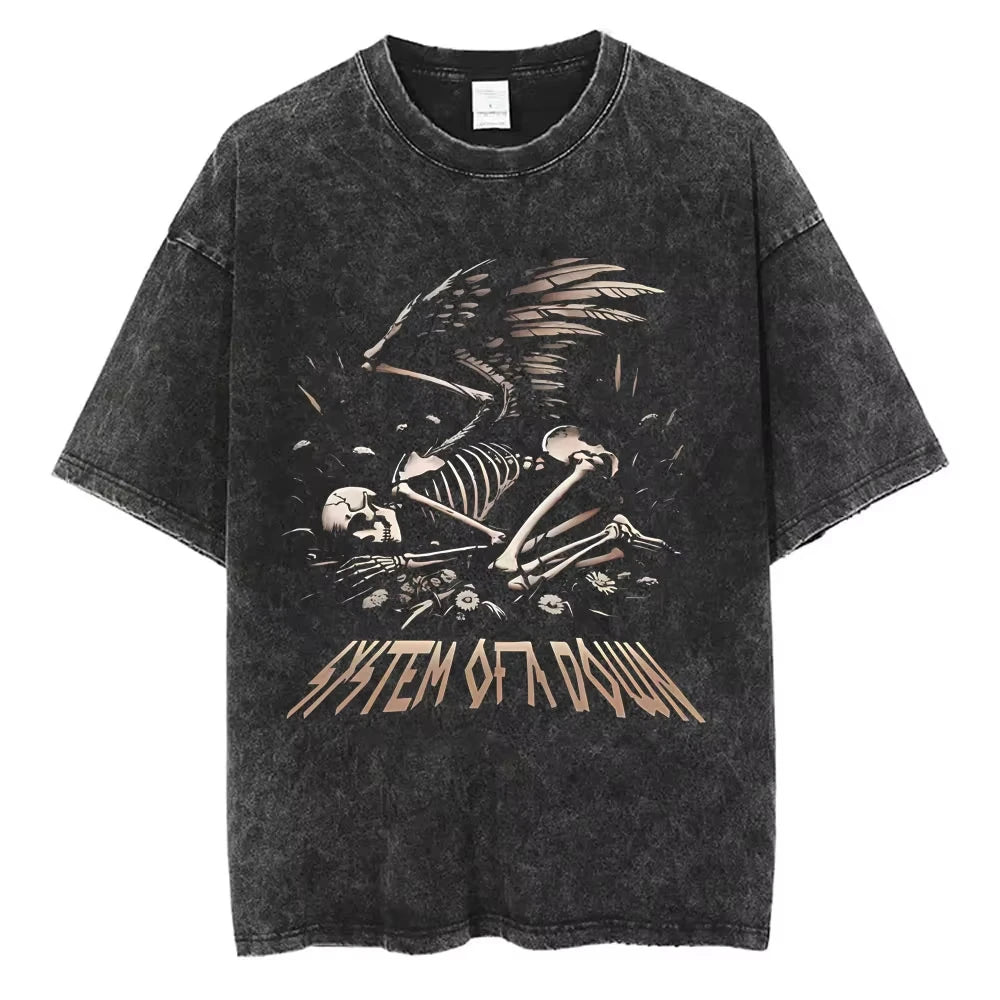 System of A Down Toxicity Album Graphic Washed T-shirts Men Women Rock Oversized T Shirt Male Vintage Alternative Metal T-shirts