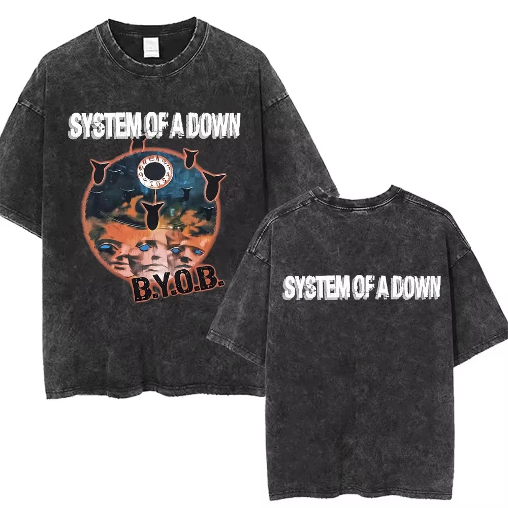 90s Alternative Rock Band System of A Down Washed Vintage T-shirts Men Women Fashion Oversized T Shirt Male Casual Cotton Tshirt