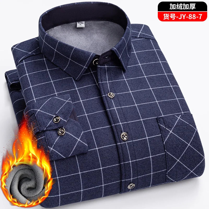 Double-Sided Fleece Men's Long-Sleeved Shirt, Fleece Thickened Warm Shirt 7XL8XL, Winter Casual, Skin-Friendly, Soft and Trendy