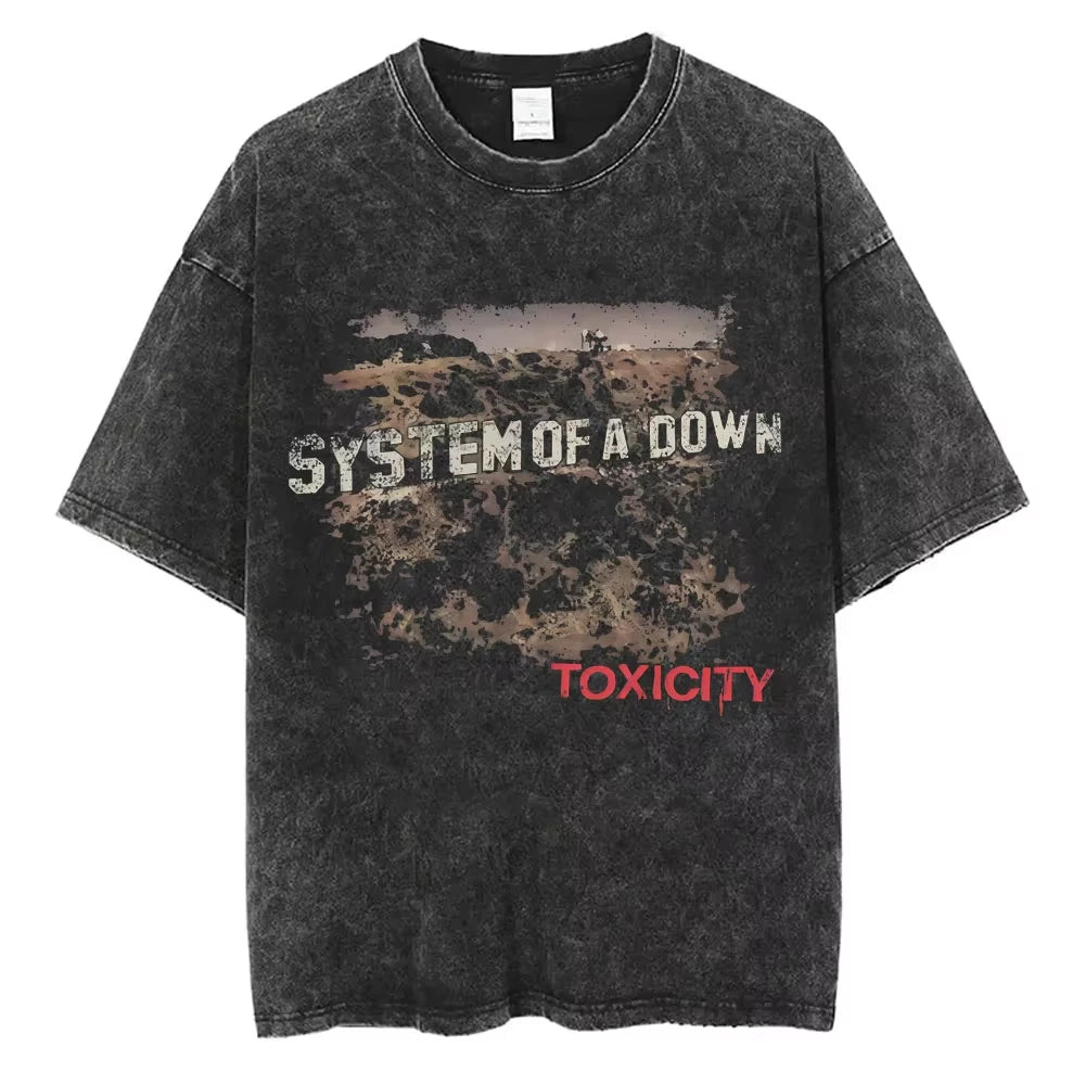 System of A Down Toxicity Album Graphic Washed T-shirts Men Women Rock Oversized T Shirt Male Vintage Alternative Metal T-shirts