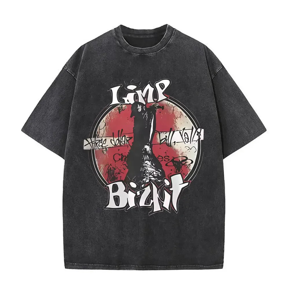Y2k Tshirt Men Clothing Washed Vintage Rock Band Limp Bizkit Album Graphic 2025 Mens Clothes Tee Shirt Homme Graphic TShirts Men