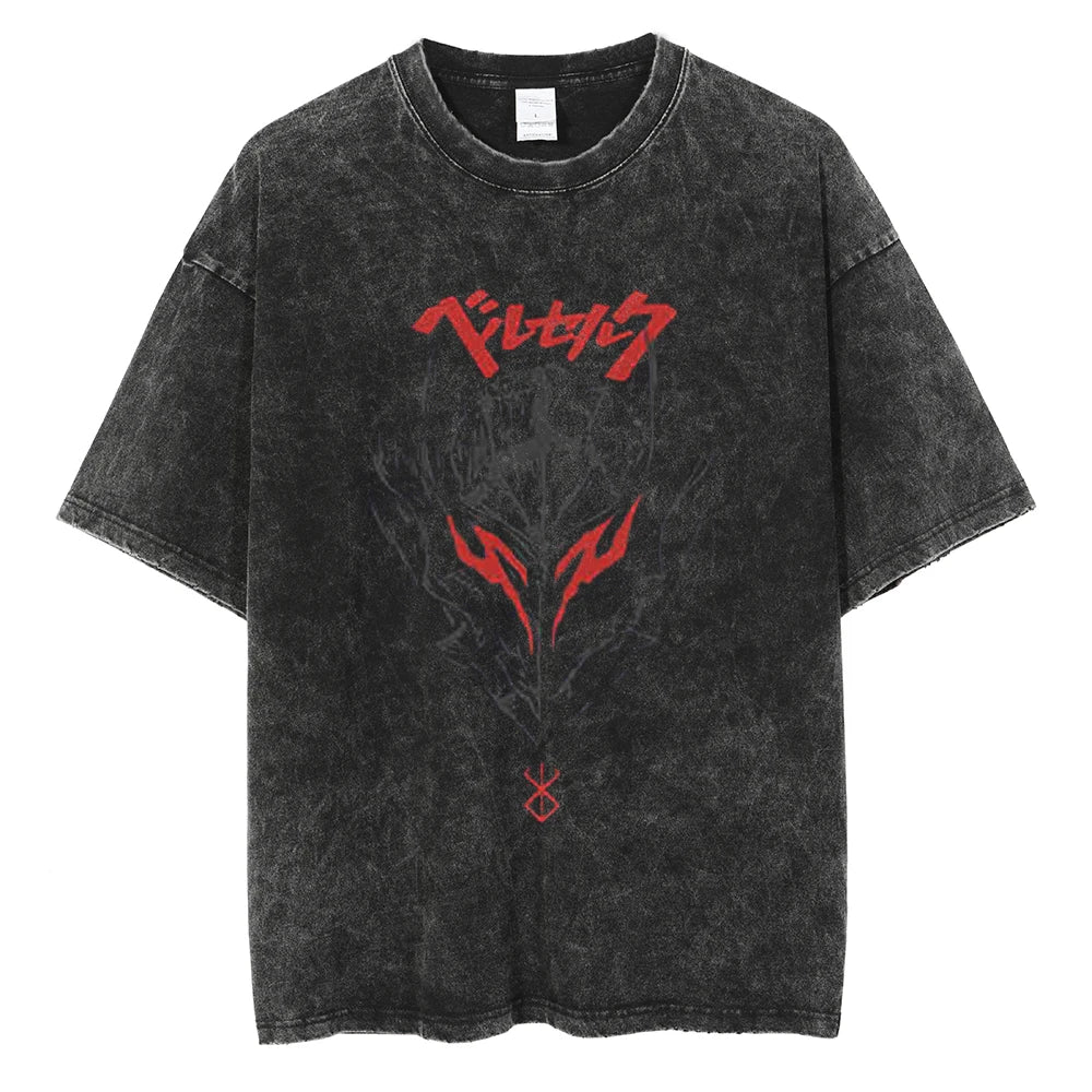 Berserk Manga Tshirt Guts Anime T Shirt For Men Women T-shirt Vintage Washed Cotton Clothing Summer Casual Short Sleeves Tees