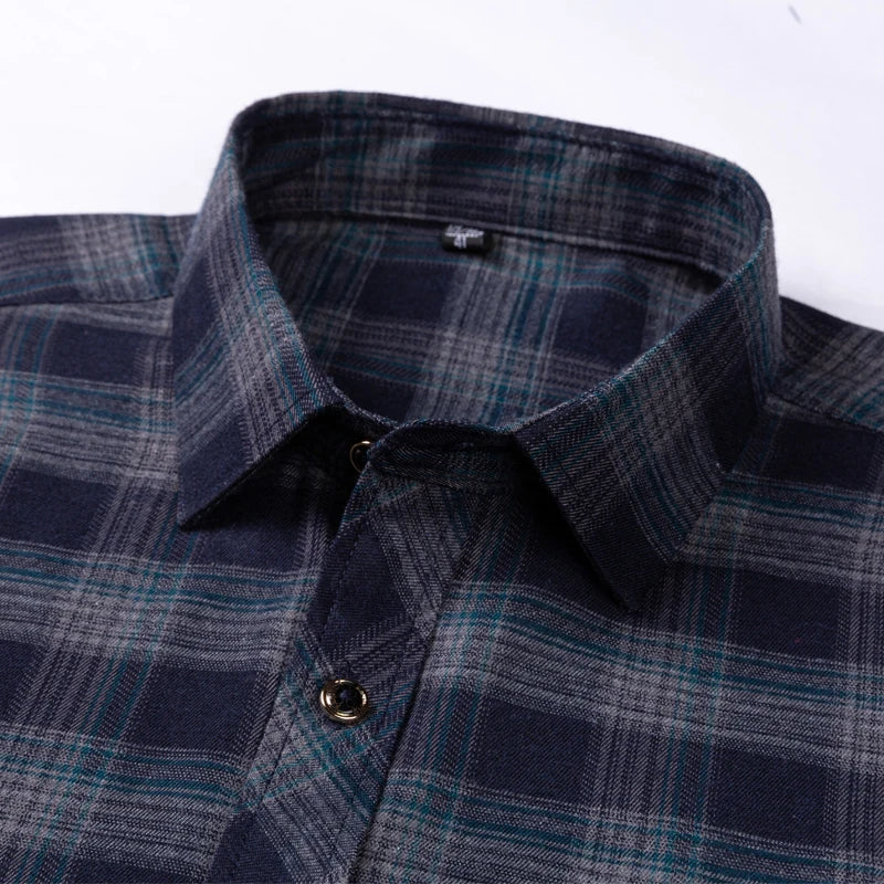 2024 New Men's Flannel Shirts Long Sleeve Cotton Soft Regular-fit Brushed Single Pocket Comfortable Casual Fashion Plaid Shirts