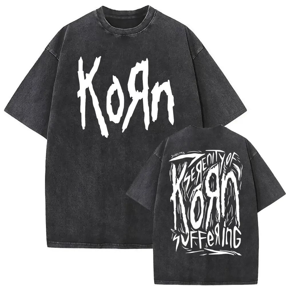 Rock Band Korn Ftl 25 Follow The Leader Double Sided Print T Shirt Men Gothic Casual Oversized Tees Unisex Washed Vintage Tshirt
