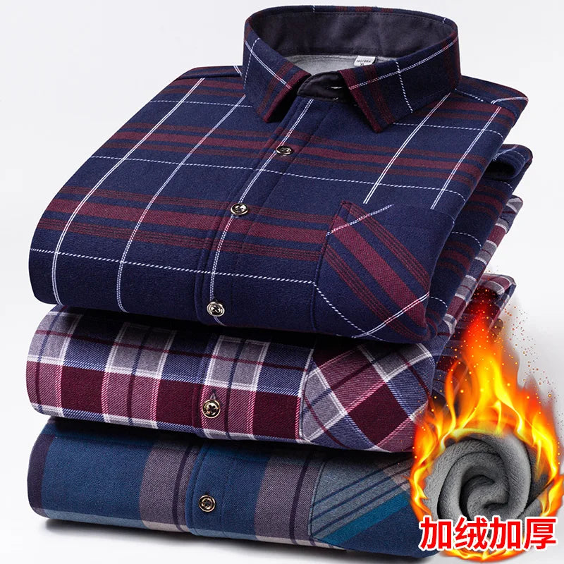 Double-Sided Fleece Men's Long-Sleeved Shirt, Fleece Thickened Warm Shirt 7XL8XL, Winter Casual, Skin-Friendly, Soft and Trendy