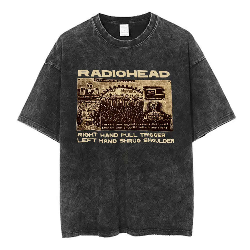 Radiohead Rock Band Washed Cotton T Shirt Men Women Hip Hop Music Tee Fashion Short Sleeve Tshirt Summer Oversized T-shirts Tops